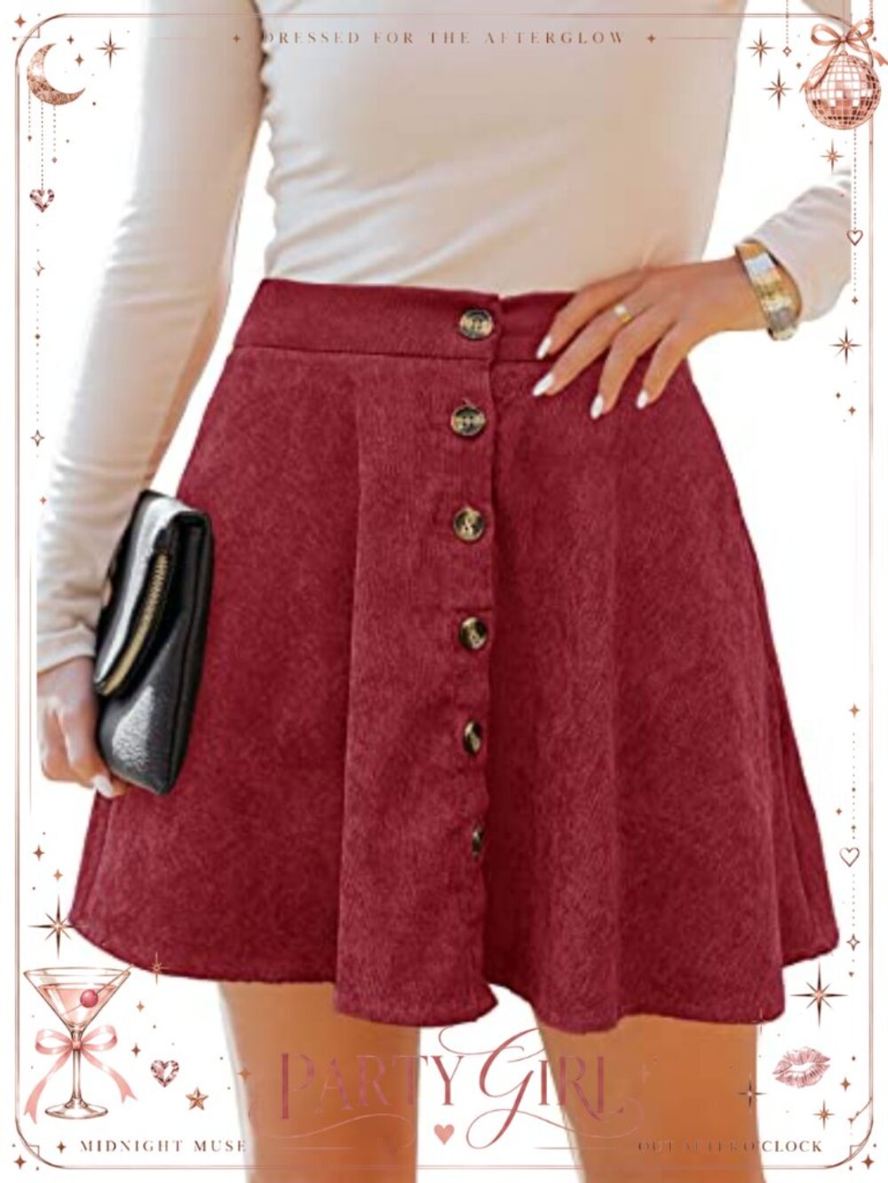 Women's Button Front Corduroy Mini Skater Skirt with Pockets
